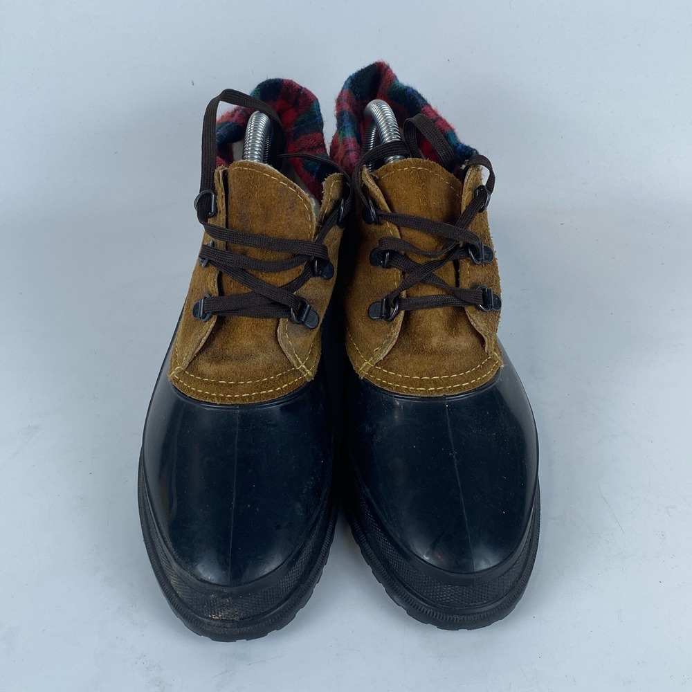 Danexx Duck Ankle Snow Boots Womens Size 8‎ Black Brown Suede Flannel Style Trim - Picture 3 of 10